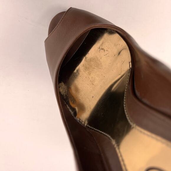 Gucci Womens 36 Chocolate Brown Leather Sofia Platform Stiletto Peep Toe Heels - Picture 16 of 16